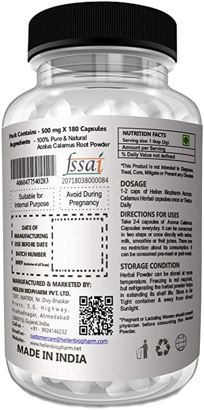 Biofarm vacha/sweet sinalizador/acorus calamus/bach pó, 500 mg x 360 cápsulas, 180 gramas