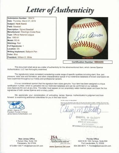 Braves Hank Aaron assinou NL Baseball JSA Loa Autografado Milwaukee com Case - Bolalls autografados