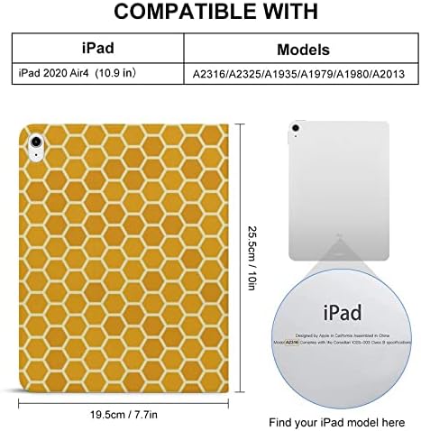 Capa de tablet em favo de mel em laranja tampa de proteção de flip stand com suporte de lápis compatível para iPad 2020 Air 4 （10.9in）