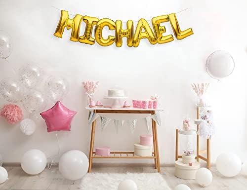 Partyforever Michael Balloon Banner Big 16 polegadas Balões de foil de ouro de 16 polegadas Nome de letras para homens e meninos decorações de festas de aniversário e material de casamento para ele
