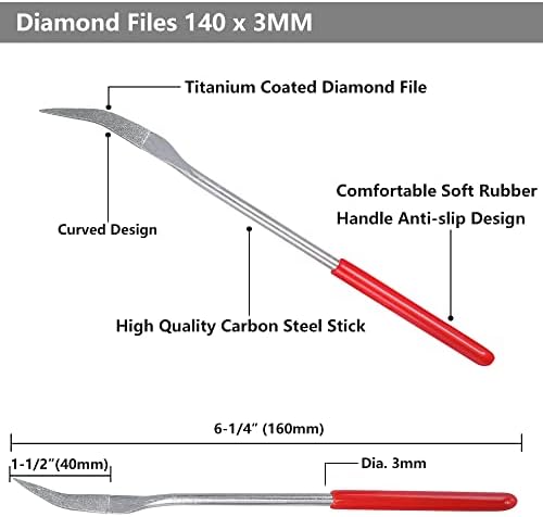 Yakamoz 10pcs Mini Arquivos de metal de diamante curvados Conjunto de metais de diamante 3x160mm Arquivo de agulha redonda