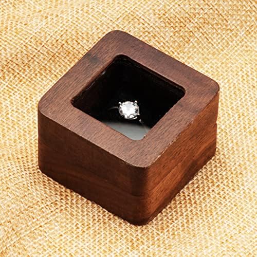 Caixa de presente de anel de madeira portátil de Cosso quadrado para exibição de jóias de noivado de proposta, pequeno suporte de anel