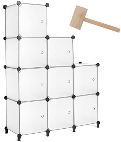 Awtatos Storage Cube Organizer com portas, prateleira de armário empilhável para quarto, prateleiras de roupas, estante de broca quadrada de 9 cubos, economia de espaço de plástico para casa, sala de estar, escritório, branco translúcido branco