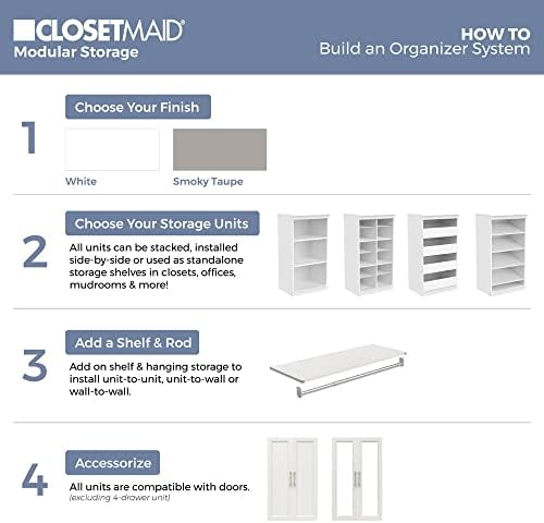 Unidade de armazenamento modular do ClosTetMaid com 4 gavetas, organizador de closet de madeira, empilhamento, patrocinador completo, armazenamento, acabamento decorativo, branco