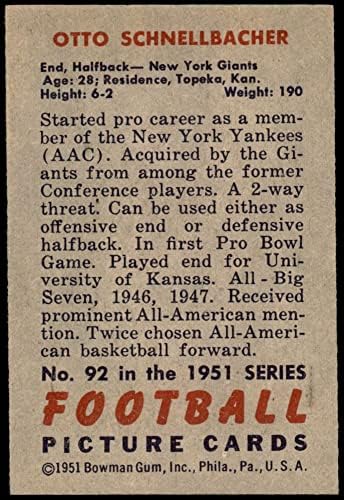 1951 Bowman 92 Otto Schnellbacher New York Giants-FB NM Giants-FB Kansas