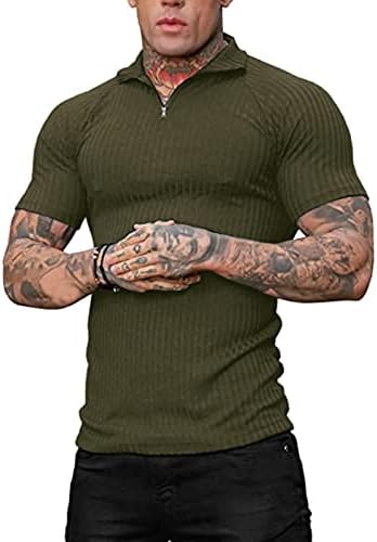 Camisas de pólo muscular masculino do ZDDO Homens de manga curta vicultura V zíper do pescoço clássico casual slim fit Workout Golf Tee Tops