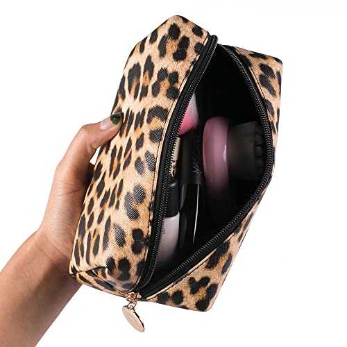 Bolsa de maquiagem de leopardo de fitini 3 bolsa de higiene de viagem de viagem Pacote portátil Cheetah Impresso Mulheres Organizador de bolsas cosméticas com zíper de armazenamento à prova d'água para meninas
