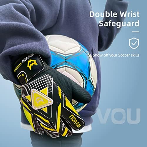 Luvas do goleiro da WVVOU para jovens de crianças, luvas de futebol com proteção dupla, luvas de futebol anti-deslizamento, super aderência