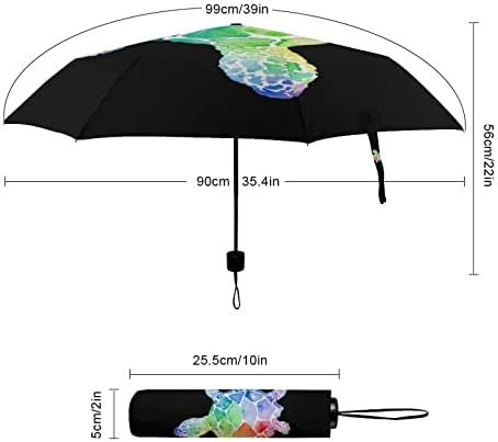 Tartaruga arco-íris de aquarela 3 dobras Umbrella Anti-Uvroves de vento na moda Automotiva Automática da moda