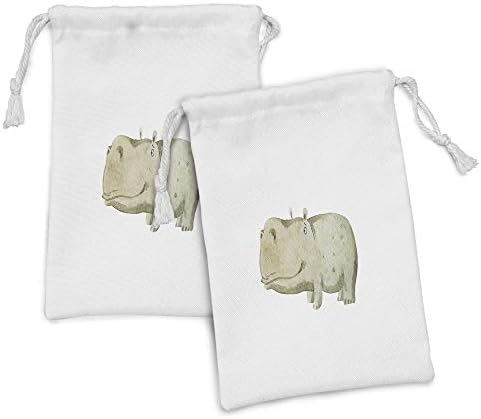 Conjunto de bolsas de tecido hipopótamo de Ambesonne de 2, ilustração de estilo aquarela de hipopótamo feliz desenhado à mão,