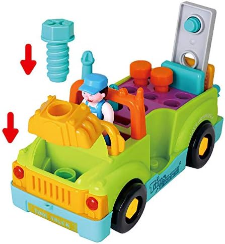 Toddler Tool Set Caminhões de brinquedo Kids Mechanic Workbench Desmonte a caixa de ferramentas musicais com broca elétrica, ferramentas de jogo de energia, luzes, bate e vá construir brinquedos para meninos de 2 anos