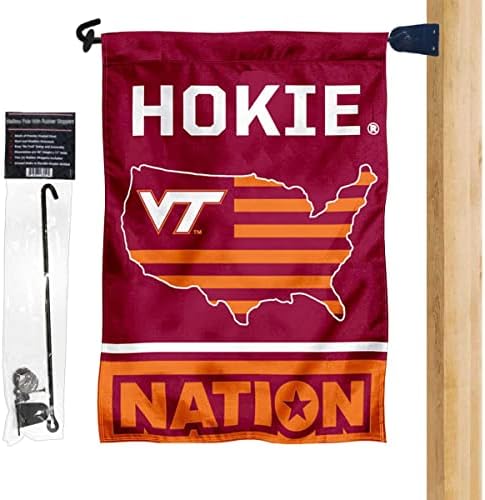 VA Tech Hokies Bandeira do jardim com estrelas e listras do país e caixa de correio Post Mount Holder Set