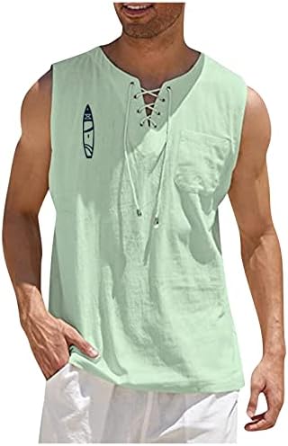 Tampas de linho de algodão masculino Tampas de linho elegante e sem mangas com camisa de bolso Camisas de verão de praia casual