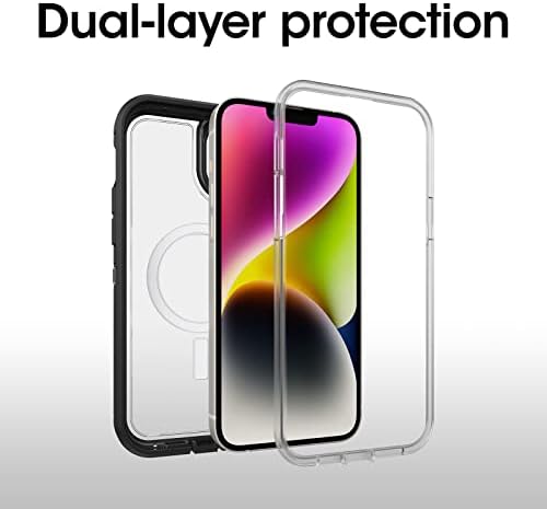 OtterBox iPhone 14 Plus Defender Series XT Case - Black Crystal, sem tela, robusto, Snaps to Magsafe, anexo do cordão