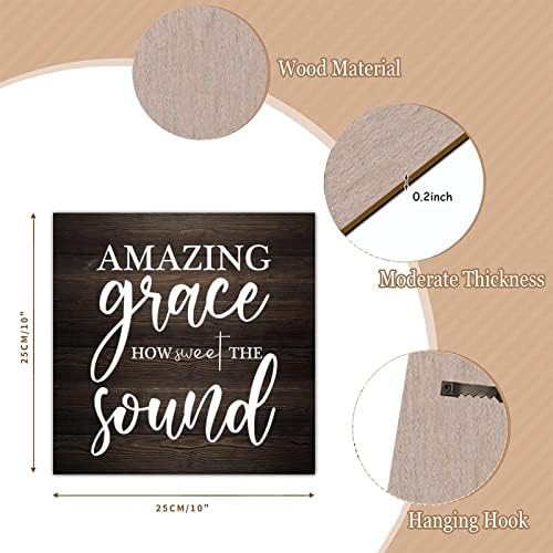 Placa de placa de madeira Amazing Grace como doce o som de som de madeira rústica de madeira rústica Planta pendurada