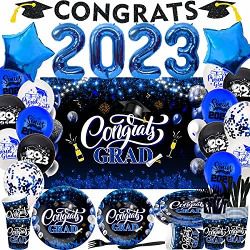 2023 Decorações de graduação-122pcs Os suprimentos de festa de graduação incluíram parabéns pano de fundo, banner de graduação,