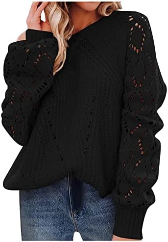 Camisolas femininas cor casual cor oca de pescoço redondo de manga comprida malha de suéter de malha de malha roupas ocidentais