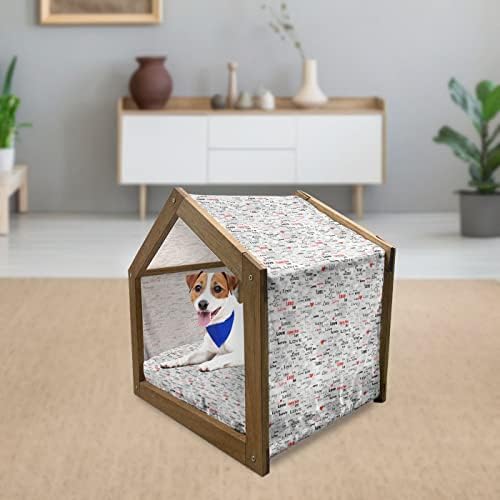 Ambesonne Love Wooden Pet House, diferentes caligrafia projeta textos, eu te amo com corações e estrelas abstratos, canil portátil