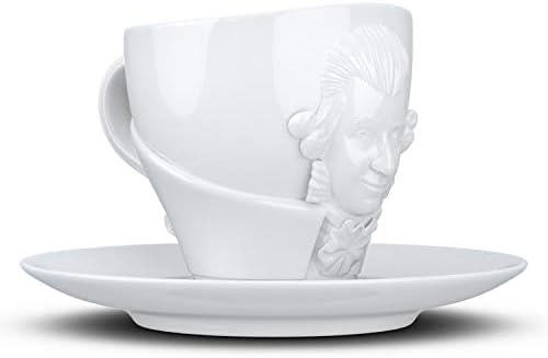 Cinquenta produtos talentos de porcelana xícara de café com pires, Mozart Face Edition, 8,7 oz. Branco
