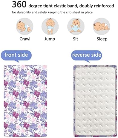 Aster Flor temático Folha de berço, colchão de berço padrão folhas de cama macias e respiráveis ​​lençóis de berço-bebê para menina ou menino, 28 x52, magenta mauve rose