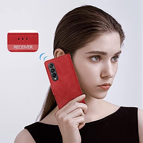 Caso da carteira FYY para Samsung Galaxy Z Fold 3 5G Case, capa de fólio de carteira de couro PU PU PU com [slots de cartão] e [note Pocket] para Galaxy Z Fold3 5g Red