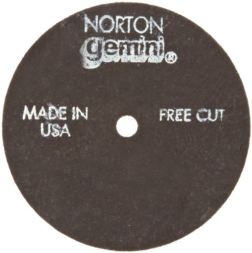 Norton Gemini Cut Fast Cut Diâmetro Roda de corte abrasivo reforçado, tipo 01, óxido de alumínio, arbor de 3/8 , 4 diâmetro x 1/8 de espessura