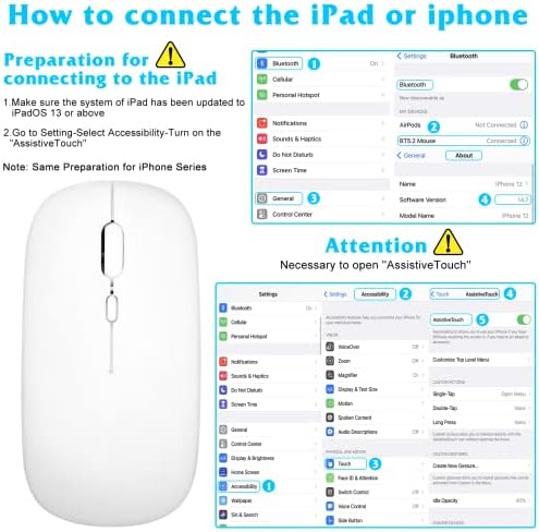 Urbanx 2.4GHz e mouse Bluetooth, mouse sem fio recarregável para Fire HD 10 Bluetooth Wireless Mouse para laptop/pc/mac/ipad pro/computador/tablet/android