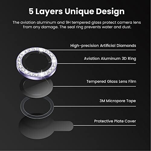 Tensea para iPhone 14 Pro - iPhone 14 Pro Max Camera Lens Protector Bling, 9H Tampa de vidro temperado Protetor de tela Diamante de diamante Anel individual para 14 Pro 6,1 / 14 Promax 6,7 polegadas 2022