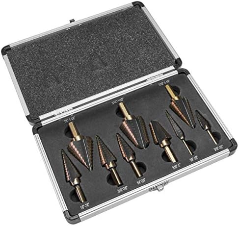 Xtremepowerus 9 peças Titanium hss step drill bits conjunto - tamanho SAE com caixa de armazenamento