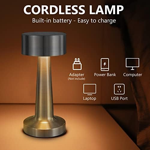 Lâmpada sem fio, lâmpada de mesa de LED portátil com toque, escurecimento de 3 cores, lâmpada de bateria recarregável de 1800mAh,