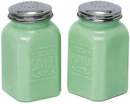 Friwer Green jade jadeite sal e pimenta shaker com vidro de depressão superior de metal - verde 2,5 x 2,5 x 4,5