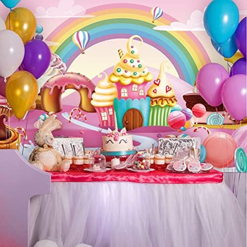 Tudomro Candy Birthday Birthday Party Banddrop Banner, Lollipop Candyland Backdrop Sweet Donut Cartoon Rainbow Baskdrop Party Supplies for Kids Baby Shower Photo Props Decoração de parede, 78 x 52 polegadas