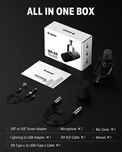 Donner Microphone com RB-1 Mic PREAMP Booster para microfone dinâmico, gravação, transmissão ao vivo e jogos, iPhone