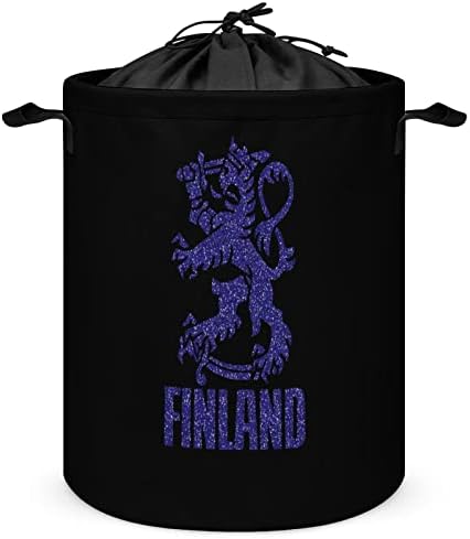 Finlândia Lion National emblema Rapazina cesto de lavanderia de cordão de lavanderia grande cesta de organizadores de brinquedos