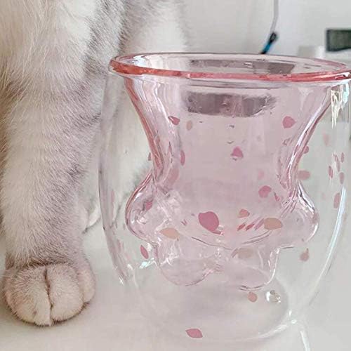 Caneca de café sakura parede dupla de vidro xícara de gato xícara de gato de copo resistente ao calor