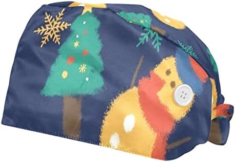 2 pacotes tampa de trabalho ajustável com banda de suor de botão para enfermeiras Women Women Ponytail Hat Christmas Cute Elementos