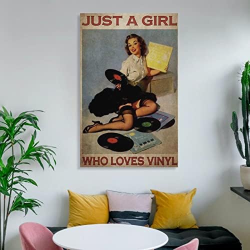 Poster motivacional vintage Garota segurando o disco de disco musical Decoração de parede Decoração de lona Posters