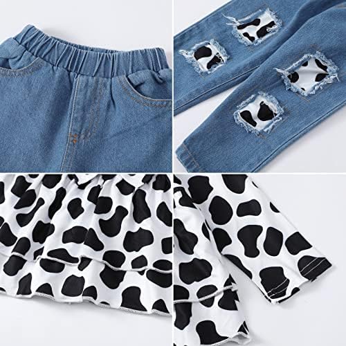 Danna Belle Fall Toddler Girl Jeans Roupfits, Ruffle Sleeve Top Denim Pants 2pcs Setfits