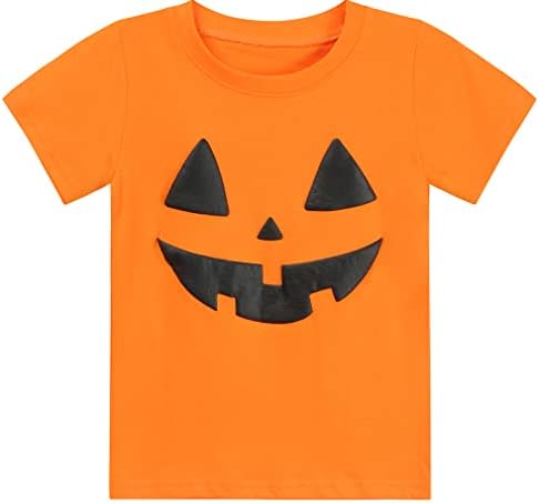 Ddsol Toddler Little Boy Girl Girl Halloween T-shirt Kid Glow in the Dark Skeleton Pumpkin Face Algodão Camise de manga
