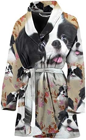 Robe de banho feminino de impressão floral de cachorro japonês fofo