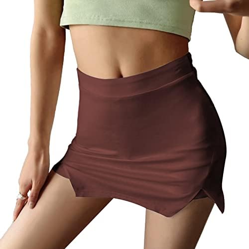 Rooscier feminino Flit Slit Hem Zipper Up Mini Salia Curta de Wasit com shorts