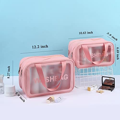 Bolsa de higiene pessoal Apofavgo para mulheres Matte Translúcida Bolsa Cosmética com 50pcs Rosa Sacal de maquiagem DIY