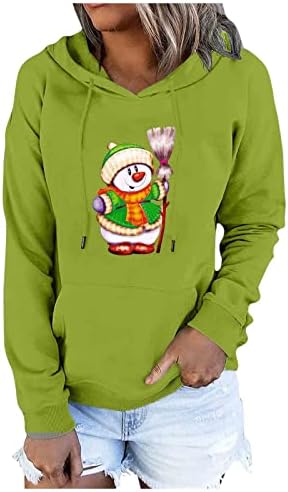 Hoodies casuais para mulheres de natal, boneco de neve imprimindo manga longa sugeres sweatershirt com tops festivos de bolso kanga