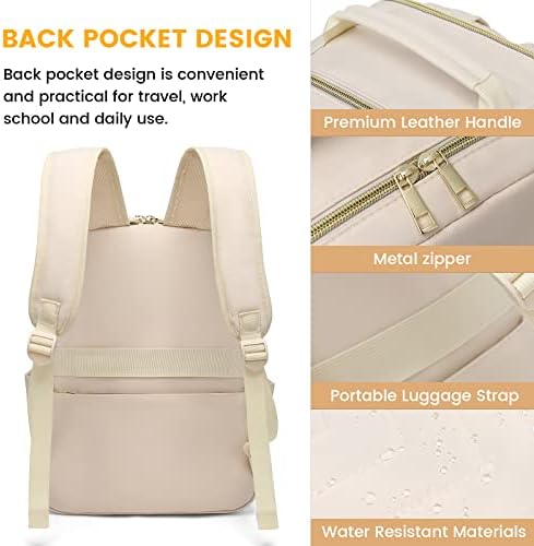 Mochila de viagem para laptop de amygem para mulheres, pacote de computadores de computadores de bolsa de livros da faculdade resistente à água com porta de carregamento USB para enfermeira de professores, se encaixa em laptop de 15,6 polegadas, off white