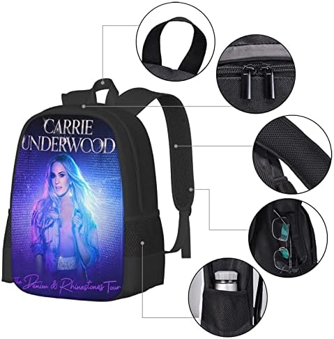 Vvhuda Carrie Singer Underwood Backpack Bag Saco de trabalho Fashion Bookbag Print Classic Print for Mens com bolsos laterais de garrafa