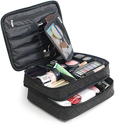 Bolsa de maquiagem cosmética OneGenug e organizador de duas camadas de camada de camada de viagem de viagem de higiene pessoal, tamanho L preto