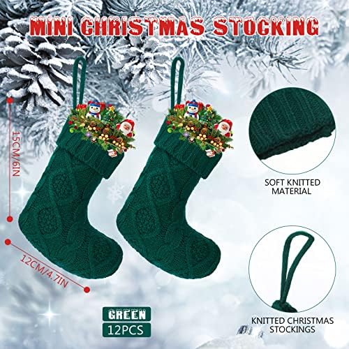 Zubebe pacote de 12 mini meias de Natal de malha de 6 polegadas de malha de natal meias de família meias férias pendurando meias de cabo de malha de malha de telas decorações de presentes para lareira decoração