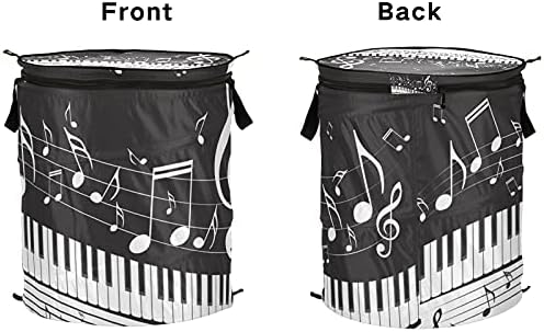 Piano Keys Note musical Pop up Laundry Horty com tampa com zíper cesta de roupa dobrável com alças Organizador de roupas de cesto de armazenamento colapsável para viagem de lavanderia no acampamento