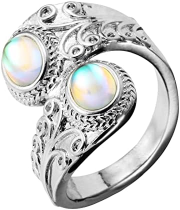2023 Vintage Gem Women's Ring Opal White Stone Punk Ring Orb Ring