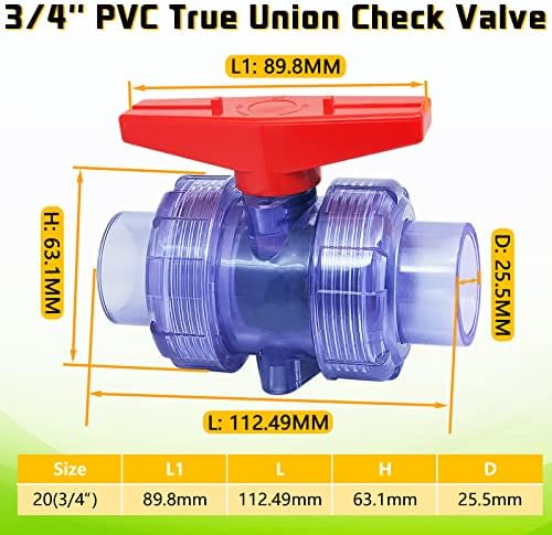 Válvula de esfera UPVC limpa, deslizamento de 3/4 de polegada dupla união verdadeira união de tubo de fluxo completo válvula